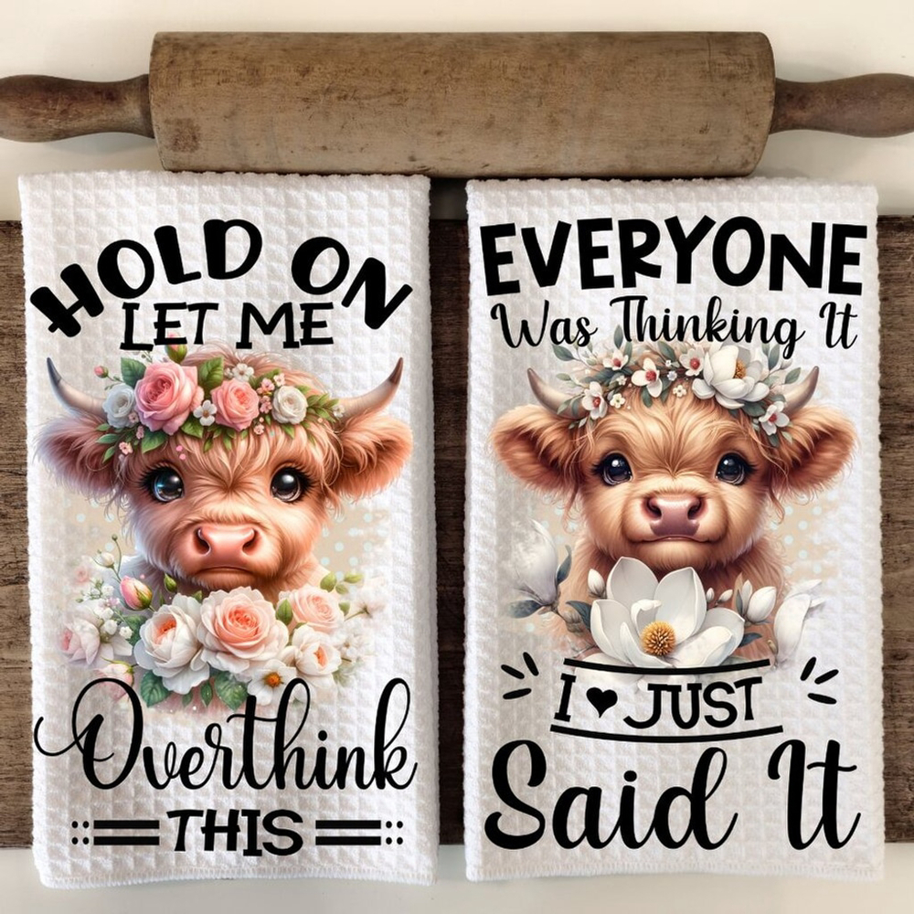 Cow Tea Towel, Highland Cow Hand Towels Set, Kitchen Towel Housewarming Gift